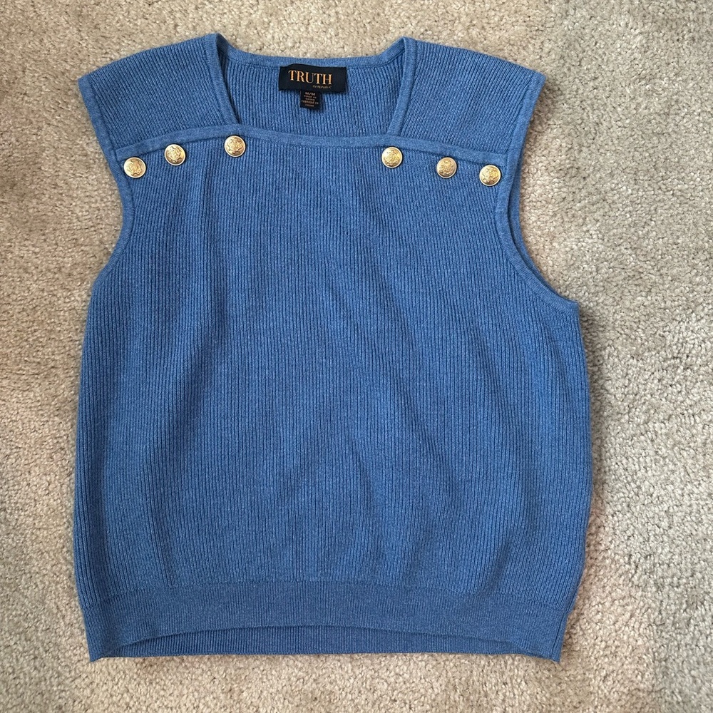 Truth Blue Knit Top with Gold Accents